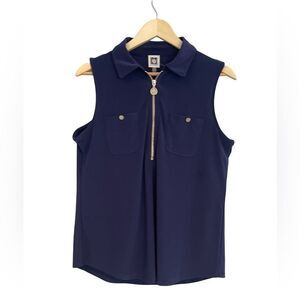 Anne Klein Deep Blue sleeveless zipper, top pocket front.